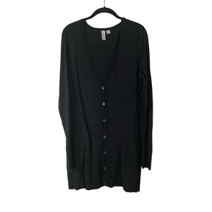 Caslon Black Longline V-Neck Button Front Cardigan Women’s Medium – Cotton Blend